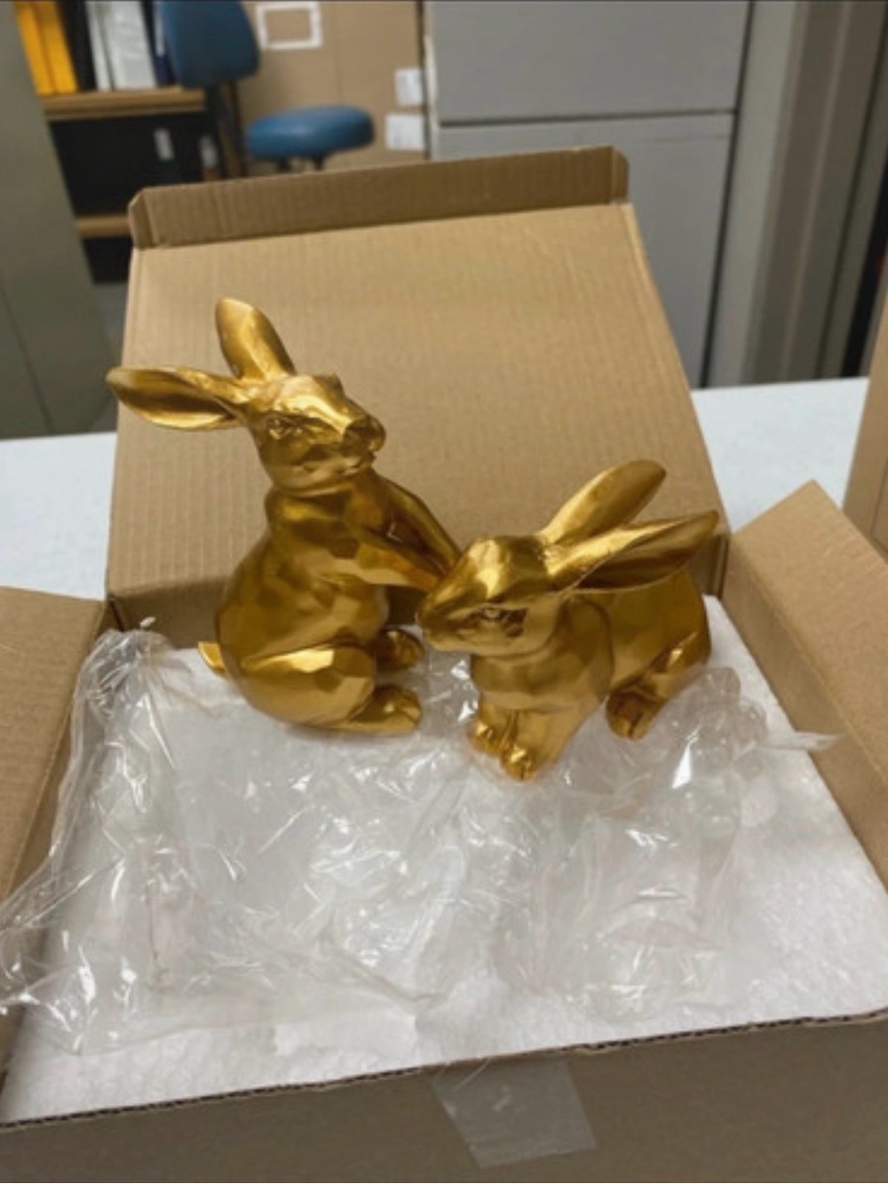 Gold Ceramic Rabbit Figurine Set 2pc Modern Bunny Statue Home Art Decor Gift - Picture 4 of 9